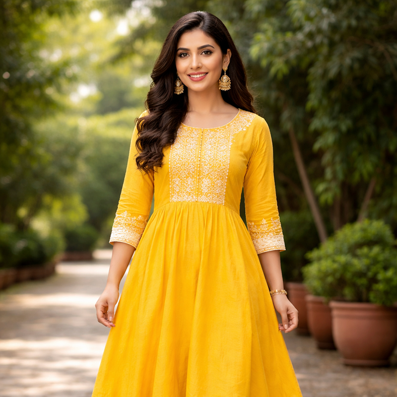 Yellow Cotton Kurtis